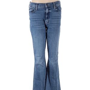 MOTHER Denim Flare Jeans Size 30 Blue Mid Rise Stretch Bootcut Distressed Hem